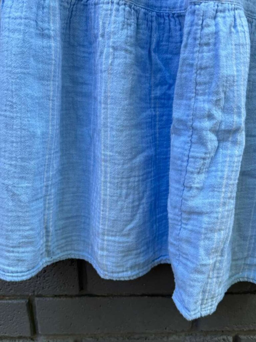 Time & Tru Gauze Tropical Dress Maxi Sundress Boho Tassel Tiered Ruffle Blue L - Picture 6 of 13